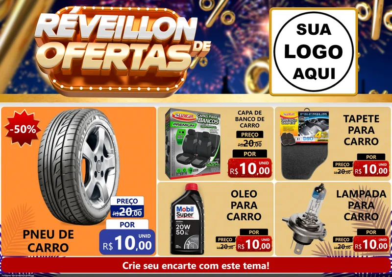 Modelo de Encarte para Encarte A4 Horizontal com o tema Réveillon de Ofertas para Auto peças