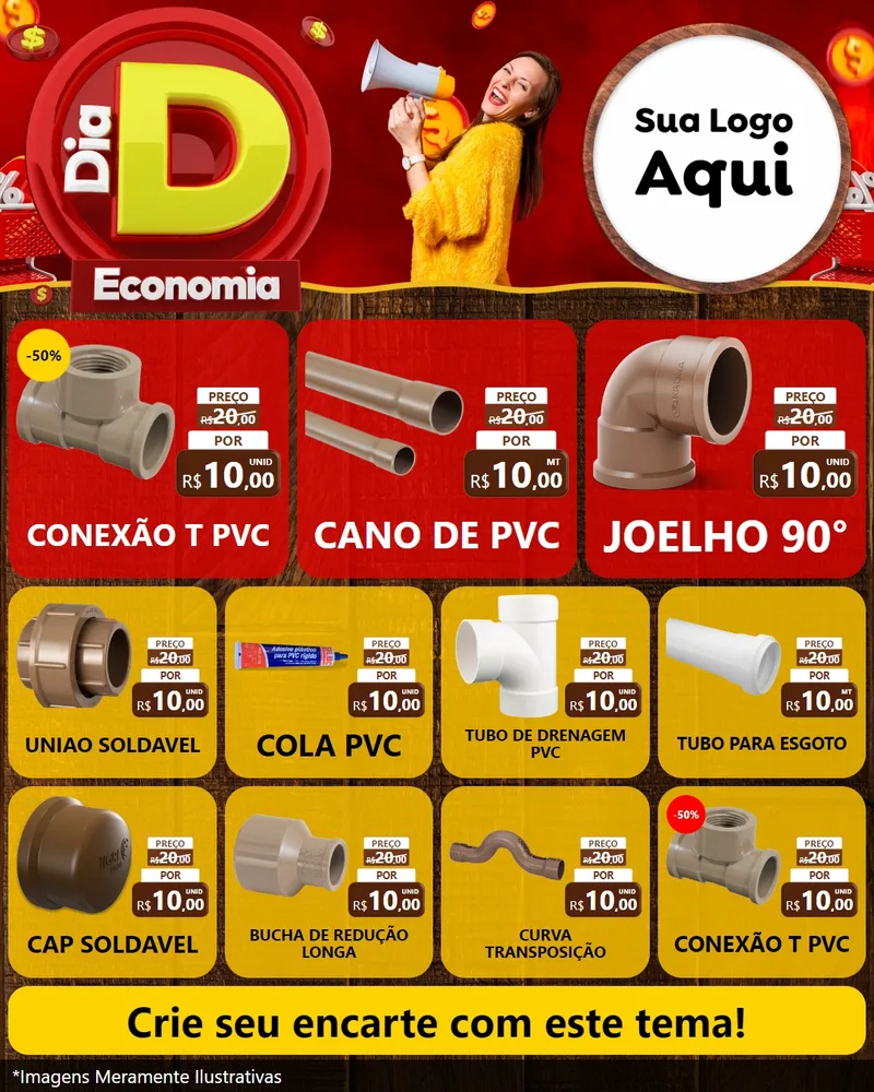 Modelo de Rede Social para Feed Instagram com o tema Dia D Economia para Tubos e conexões