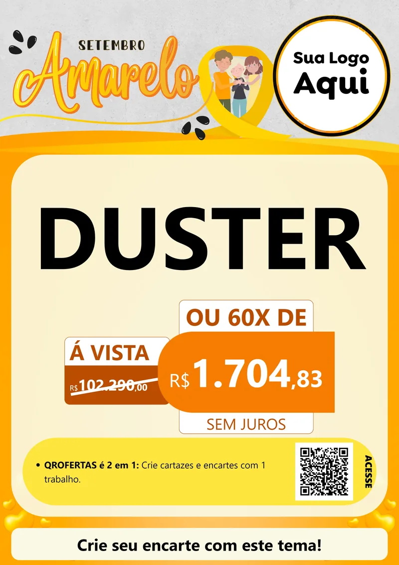 Modelo de Cartaz para Cartaz A4 Vertical com o tema Setembro Amarelo para Concessionaria de Carros