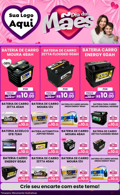 Modelo de Encarte para Encarte Grande com o tema Dia das Mães para Baterias Elétricas