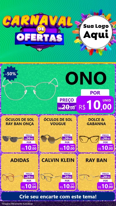 Modelo de Rede Social para Stories com o tema Carnaval de Ofertas para Óticas