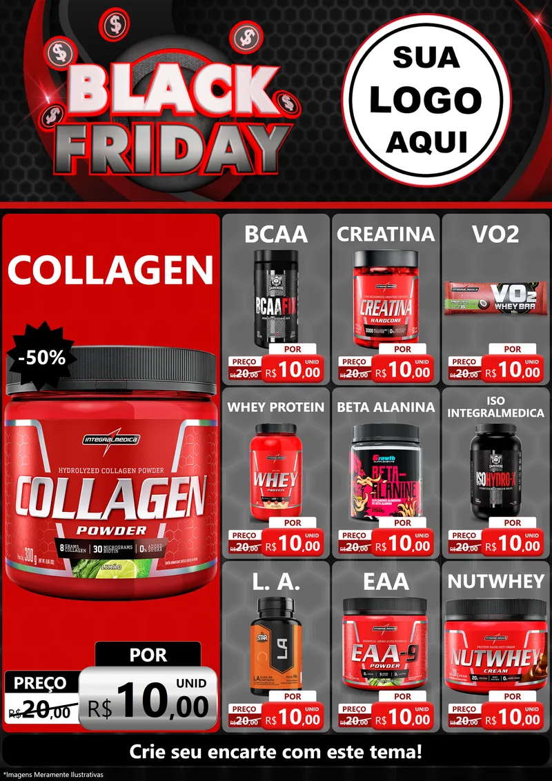 Modelo de Encarte para Encarte A4 Vertical com o tema Black Friday para Suplementos alimentares