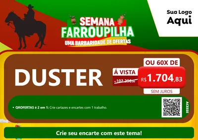 Modelo de Cartaz para Cartaz A4 Horizontal com o tema Semana Farroupilha - Uma Barbaridade de Ofertas para Concessionaria de Carros