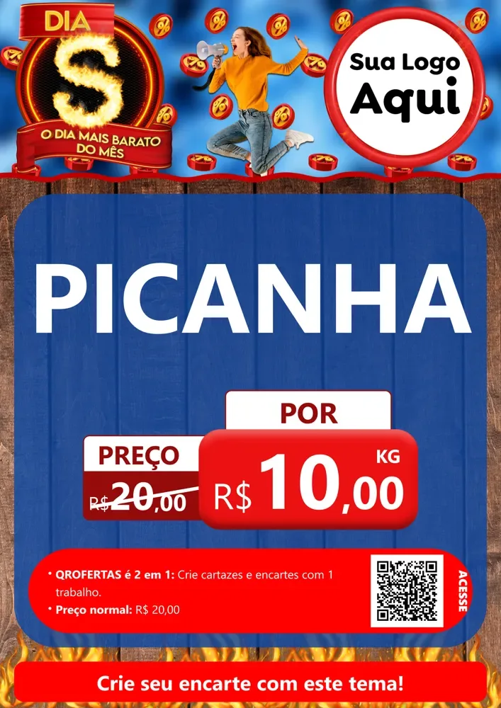 Modelo de Cartaz para Cartaz A4 Vertical com o tema Dia S - O Dia Mais Barato Do Mês para Açougue