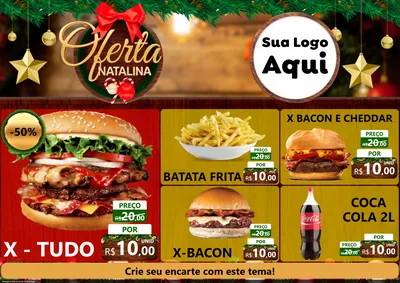 Modelo de Encarte para Encarte A4 Horizontal com o tema Ofertas Natalina para Hamburgueria