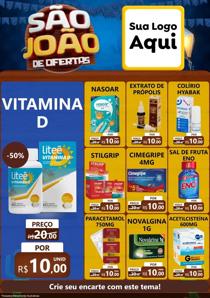 Modelo de Encarte para Encarte A4 Vertical com o tema São João Ofertas Imbatíveis! - Junina para Farmácia