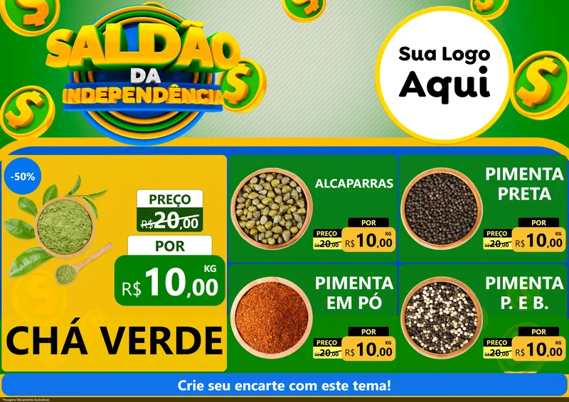 Modelo de Encarte para Encarte A4 Horizontal com o tema Saldão da Indepêndencia para Produtos Naturais