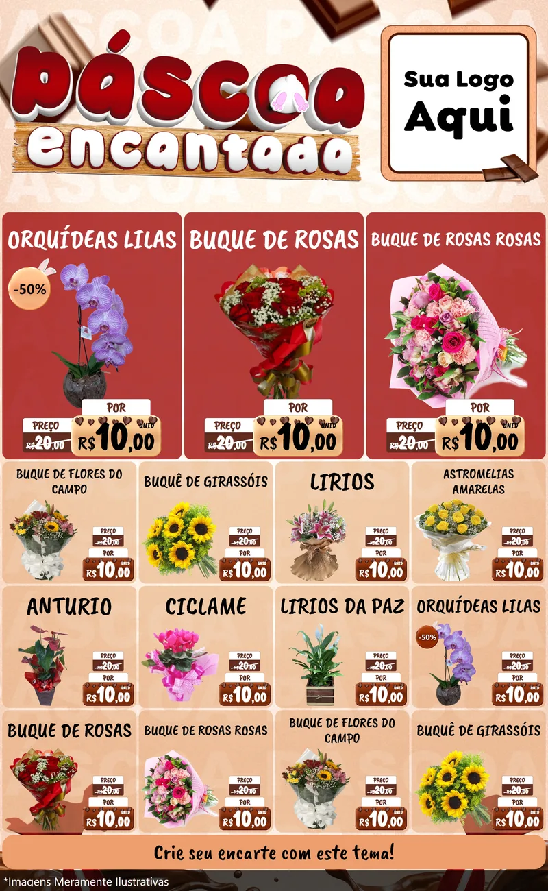 Modelo de Encarte para Encarte Grande com o tema Páscoa Encantada para Floricultura e jardim