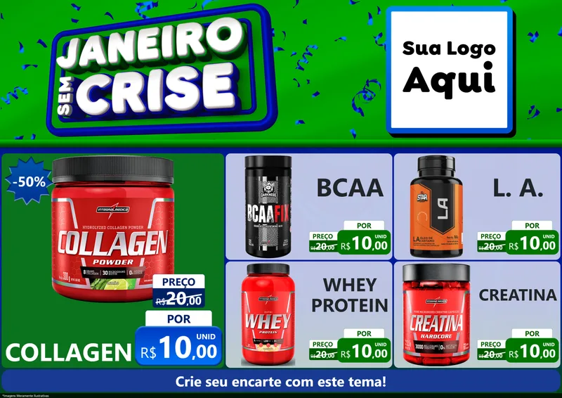 Modelo de Encarte para Encarte A4 Horizontal com o tema Janeiro Sem Crise para Suplementos alimentares