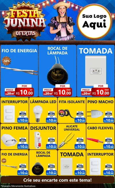 Modelo de Encarte para Encarte Grande com o tema Festa Junina Ofertas para Materiais Elétricos
