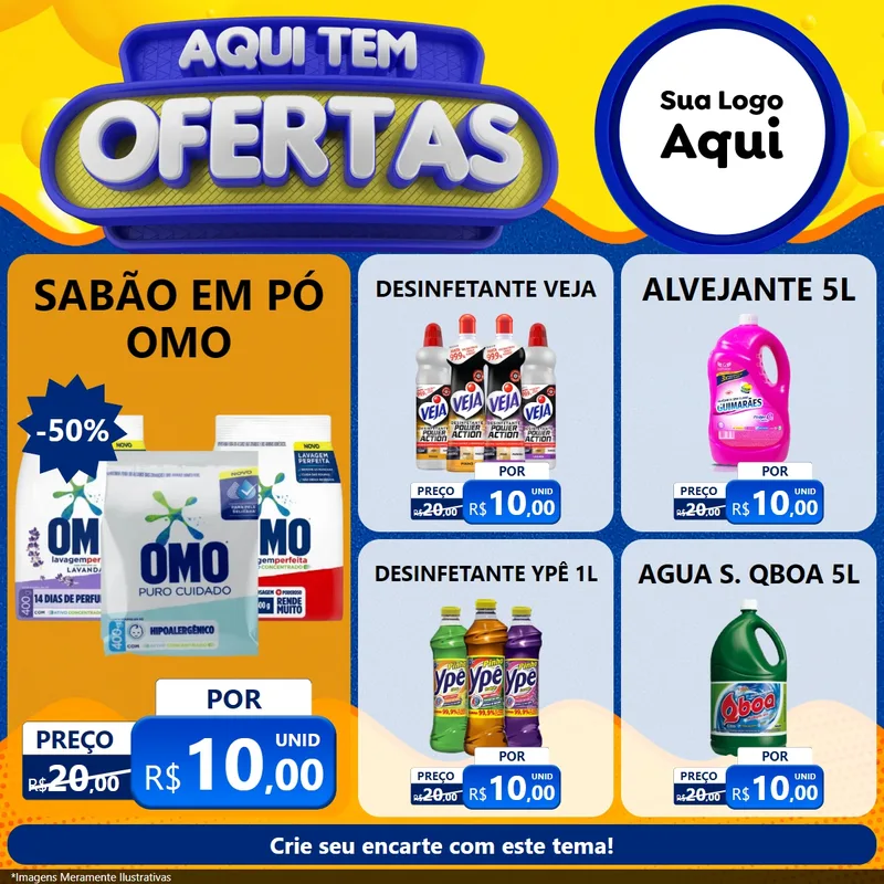 Modelo de Rede Social para Feed Facebook com o tema Aqui Tem Ofertas para Produtos de Limpeza