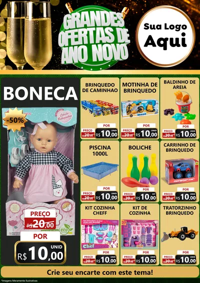 Modelo de Encarte para Encarte A4 Vertical com o tema Grandes Ofertas de Ano Novo para Brinquedos