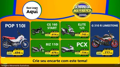 Modelo de TV para TV Horizontal com o tema Semana da Independência Declaramos Preços Baixos para Concessionaria de Motos