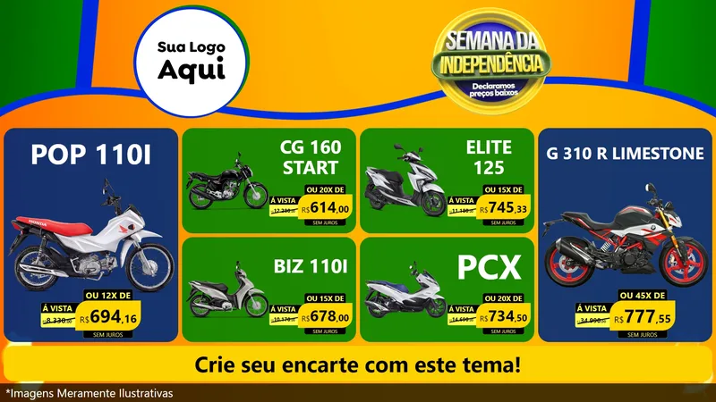 Modelo de TV para TV Horizontal com o tema Semana da Independência Declaramos Preços Baixos para Concessionaria de Motos