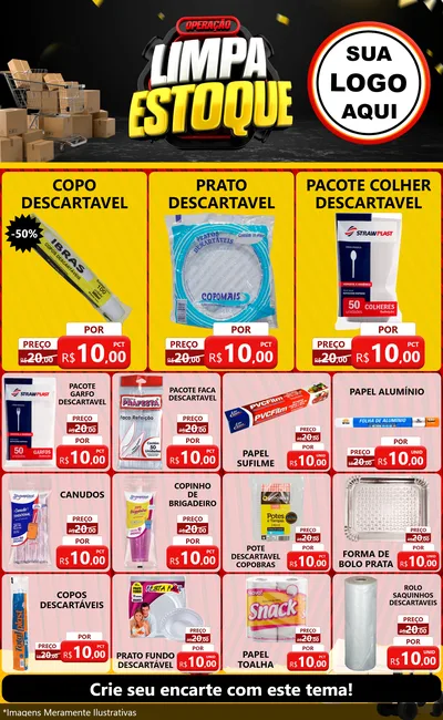 Modelo de Encarte para Encarte Grande com o tema Operação Limpa Estoque para Embalagens