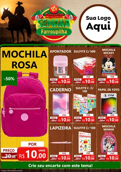 Modelo de Encarte para Encarte A4 Vertical com o tema Especial Semana Farroupilha para Papelaria