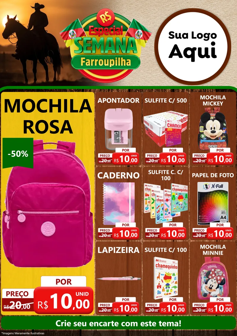 Modelo de Encarte para Encarte A4 Vertical com o tema Especial Semana Farroupilha para Papelaria