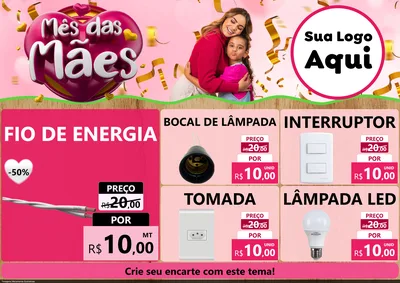 Modelo de Encarte para Encarte A4 Horizontal com o tema Mês das Mães para Materiais Elétricos