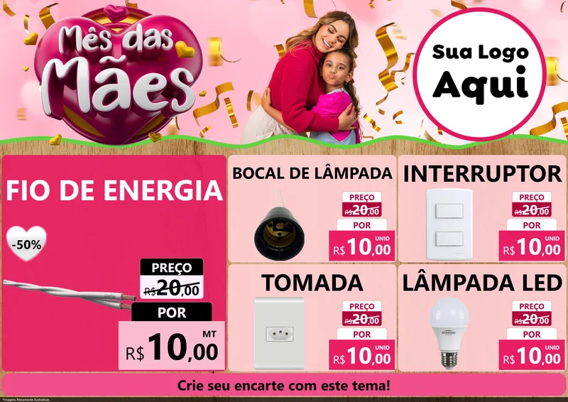 Modelo de Encarte para Encarte A4 Horizontal com o tema Mês das Mães para Materiais Elétricos