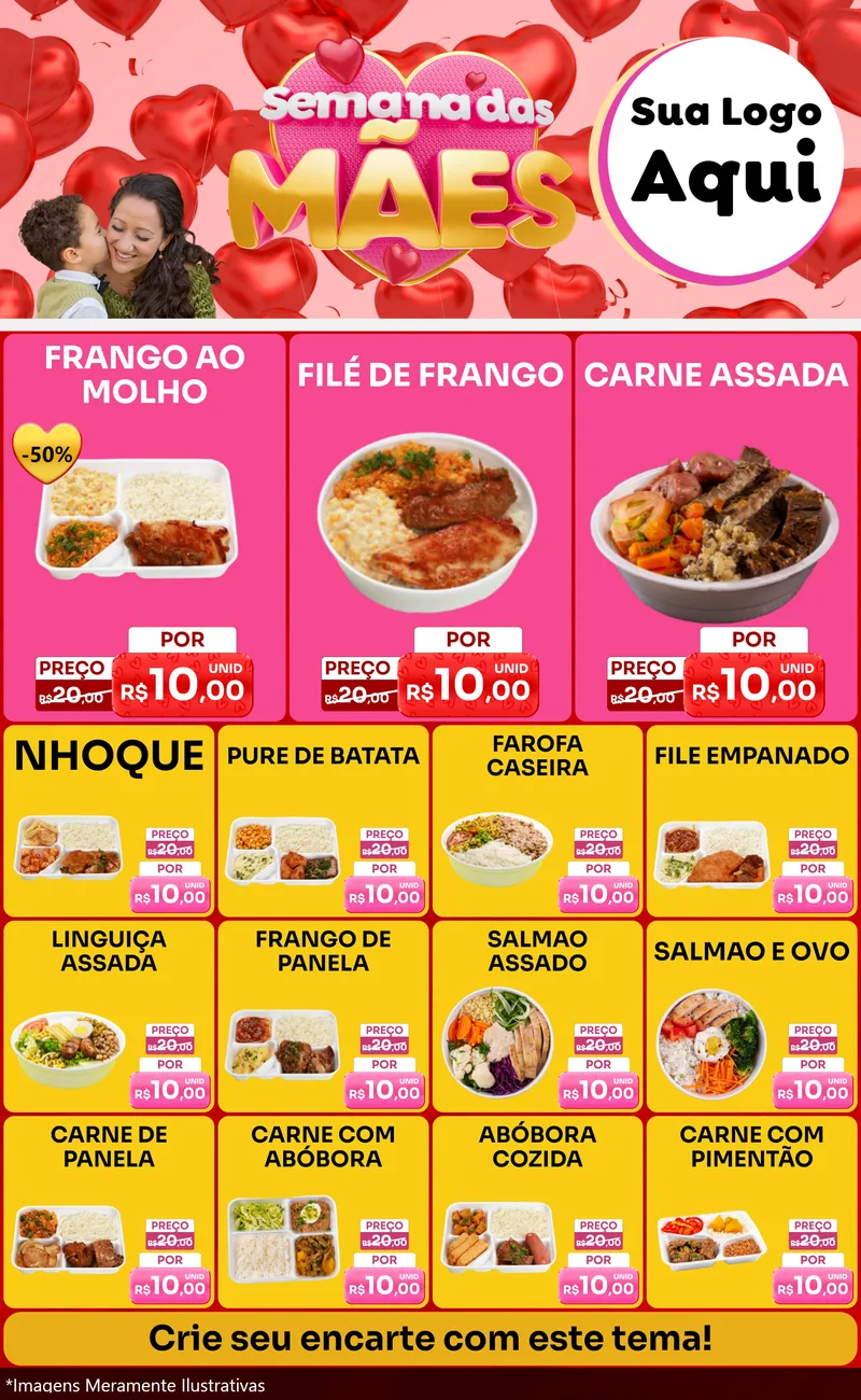 Modelo de Encarte para Encarte Grande com o tema Semana Das Mães para Restaurante