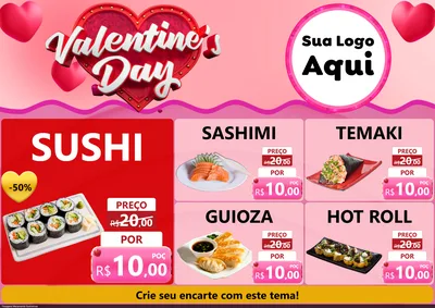 Modelo de Encarte para Encarte A4 Horizontal com o tema Valentine's Day para Comida japonesa