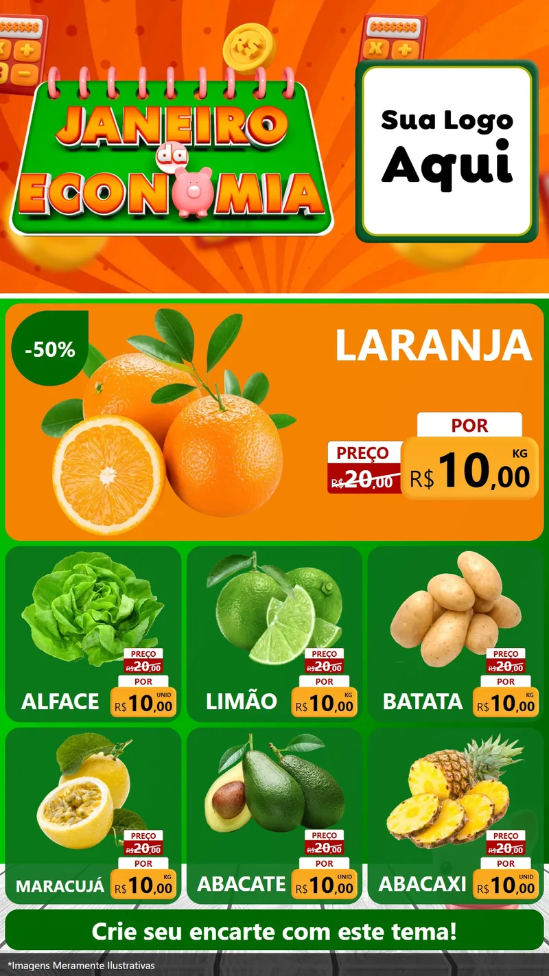 Modelo de Rede Social para Stories com o tema Janeiro da Economia para Hortifrúti
