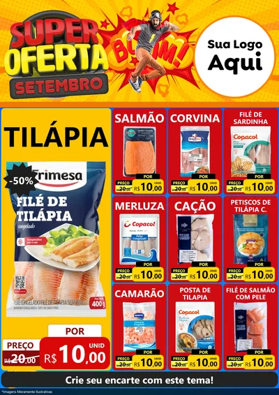 Modelo de Encarte para Encarte A4 Vertical com o tema Super Oferta Setembro para Peixaria