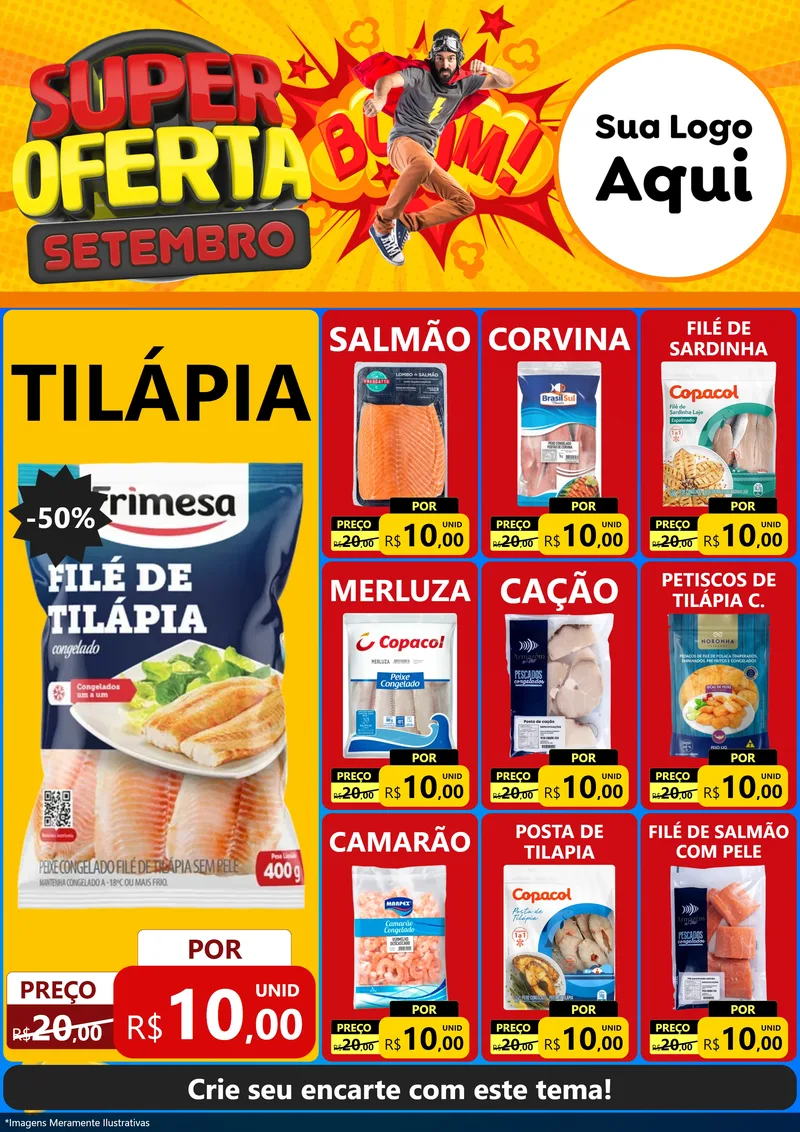 Modelo de Encarte para Encarte A4 Vertical com o tema Super Oferta Setembro para Peixaria