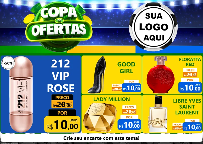 Modelo de Encarte para Encarte A4 Horizontal com o tema Copa de Ofertas para Perfumes