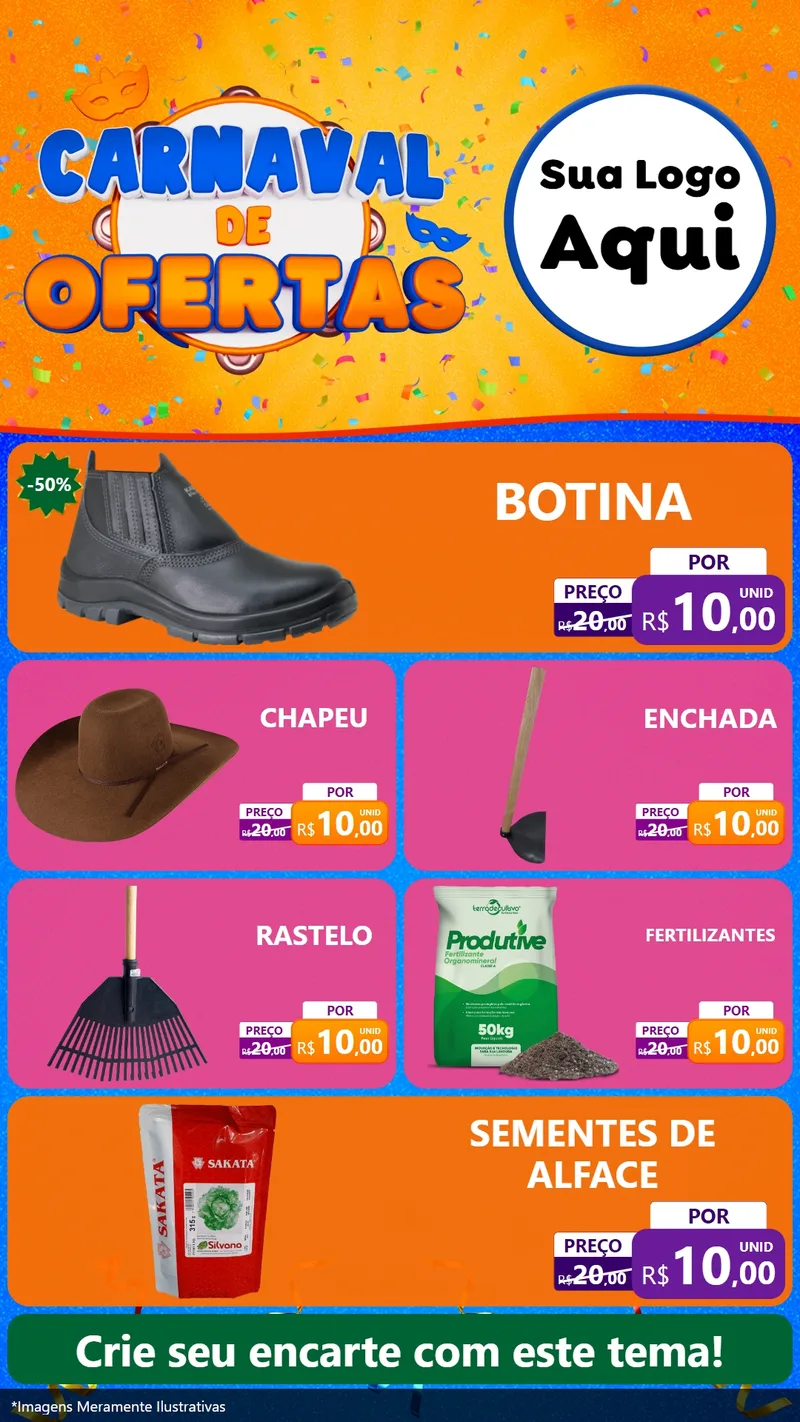 Modelo de TV para TV Vertical com o tema Carnaval de Ofertas para Agropecuária