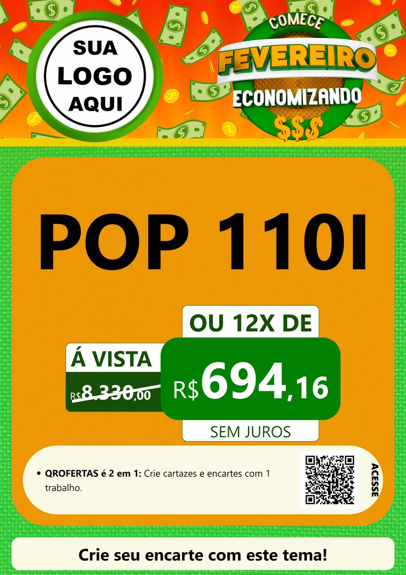 Modelo de Cartaz para Cartaz A4 Vertical com o tema Comece Fevereiro Economizando para Concessionaria de Motos