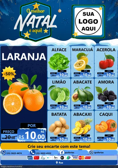 Modelo de Encarte para Encarte A4 Vertical com o tema O Melhor Natal É Aqui! para Hortifrúti