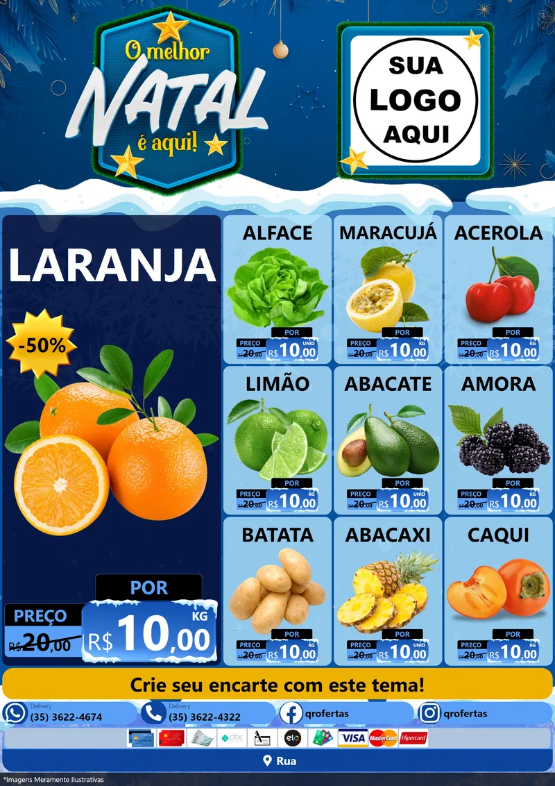Modelo de Encarte para Encarte A4 Vertical com o tema O Melhor Natal É Aqui! para Hortifrúti