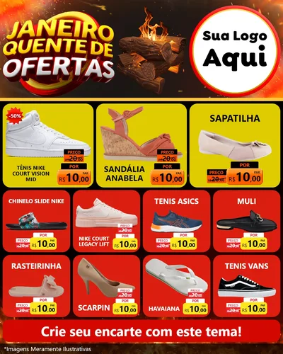 Modelo de Rede Social para Feed Instagram com o tema Janeiro Quente de Ofertas para Calçados