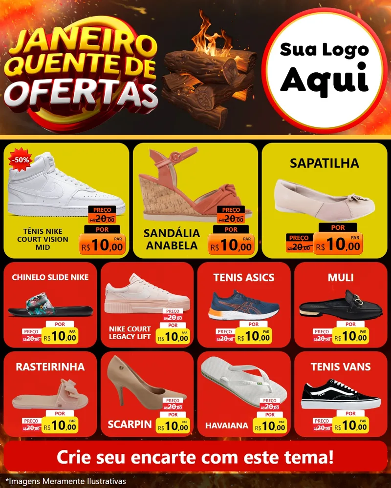 Modelo de Rede Social para Feed Instagram com o tema Janeiro Quente de Ofertas para Calçados