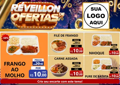 Modelo de Encarte para Encarte A4 Horizontal com o tema Réveillon de Ofertas para Restaurante