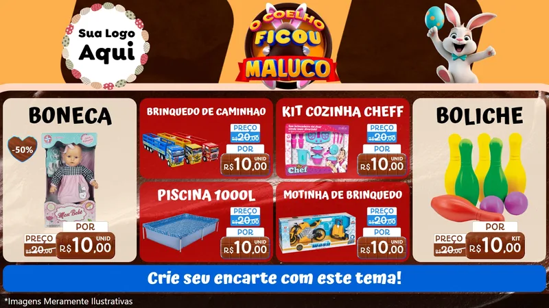 Modelo de TV para TV Horizontal com o tema O Coelho Ficou Maluco - Páscoa para Brinquedos