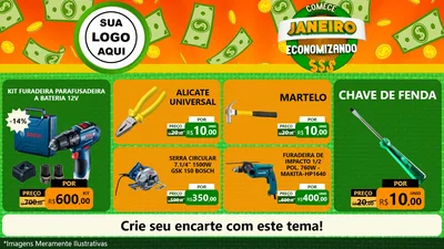 Modelo de TV para TV Horizontal com o tema Comece Janeiro Economizando para Maquinas e Ferramentas