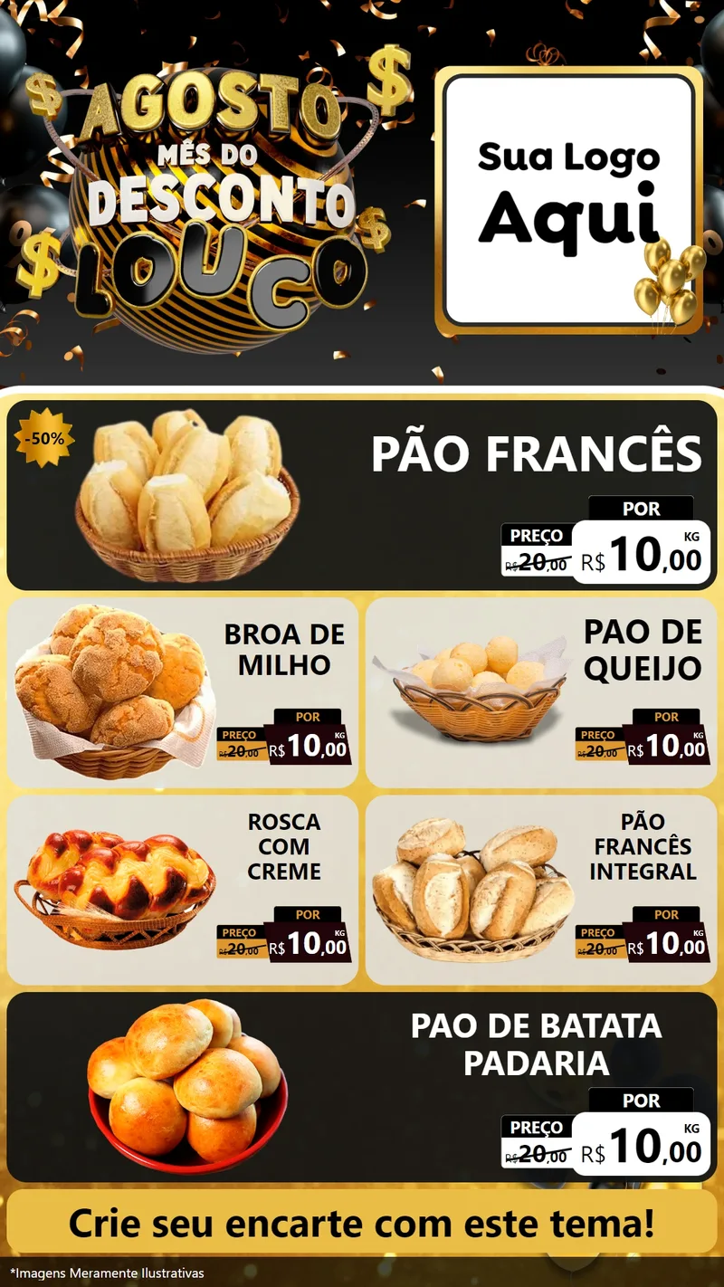 Modelo de TV para TV Vertical com o tema Agosto Mês do Desconto Louco para Padaria
