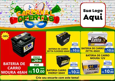 Modelo de Encarte para Encarte A4 Horizontal com o tema Carnaval de Ofertas para Baterias Elétricas