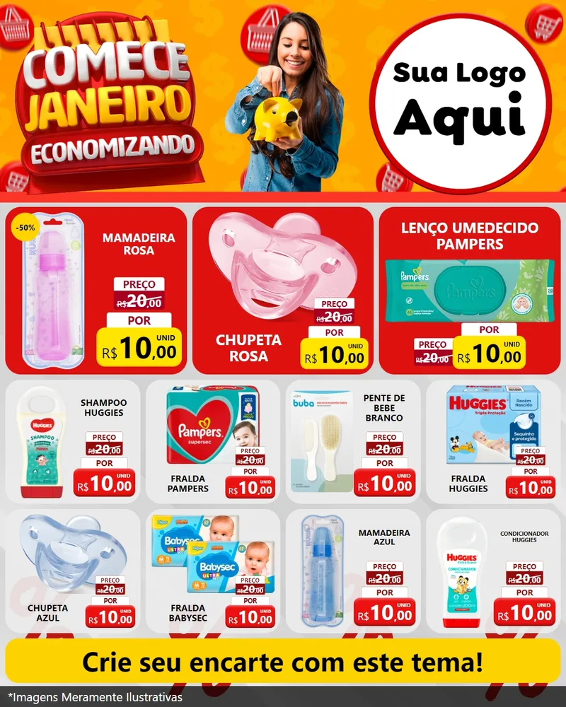 Modelo de Rede Social para Feed Instagram com o tema Comece Janeiro Economizando para Bebês