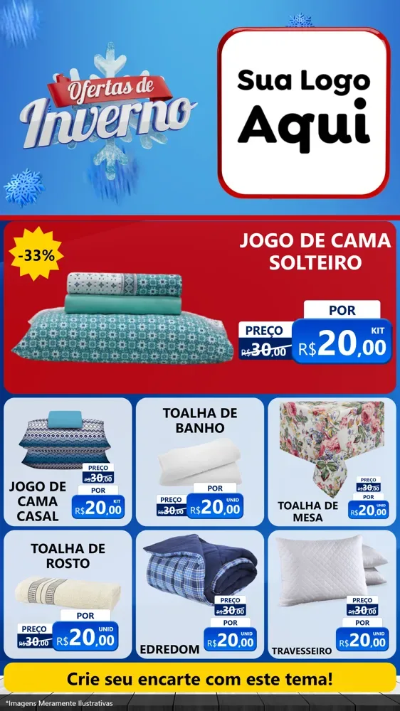 Modelo de Rede Social para Stories com o tema Ofertas de Inverno para Cama, Mesa e Banho
