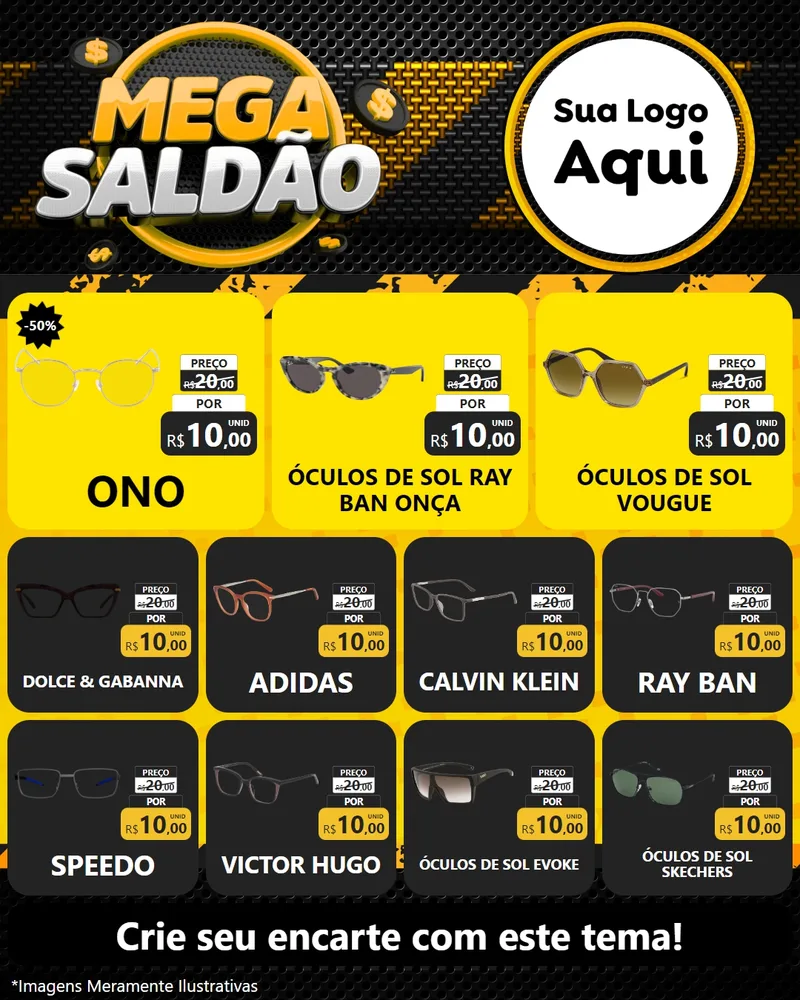 Modelo de Rede Social para Feed Instagram com o tema Mega Saldão para Óticas