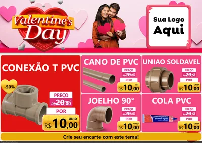 Modelo de Encarte para Encarte A4 Horizontal com o tema Valentine's Day para Tubos e conexões