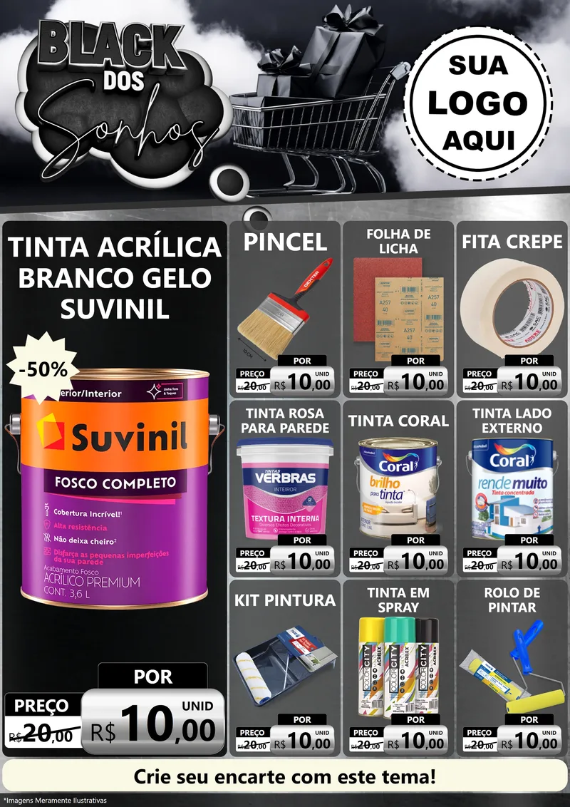 Modelo de Encarte para Encarte A4 Vertical com o tema Black dos Sonhos para Tintas e Ferramentas