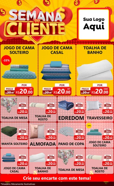 Modelo de Encarte para Encarte Grande com o tema Semana do Cliente para Cama, Mesa e Banho