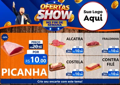 Modelo de Encarte para Encarte A4 Horizontal com o tema Ofertas Show No Fim De Semana para Açougue