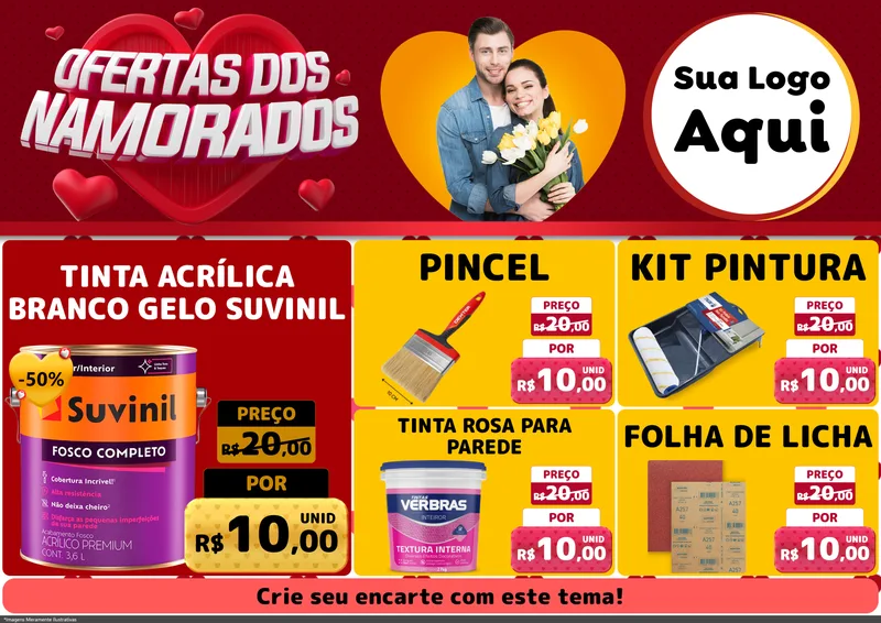 Modelo de Encarte para Encarte A4 Horizontal com o tema Ofertas Dos Namorados para Tintas e Ferramentas