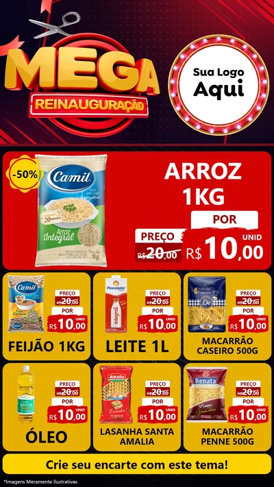 Modelo de Rede Social para Stories com o tema Mega Reinauguração para Supermercado