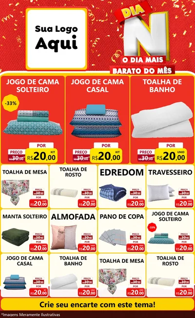 Modelo de Encarte para Encarte Grande com o tema Dia N o Dia Mais Barato do Mês para Cama, Mesa e Banho